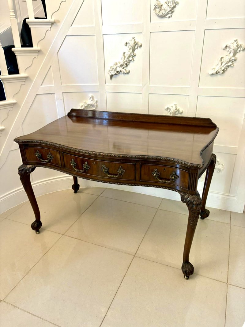 Antique Victorian Quality Carved Mahogany Desk/Console Table - Image 3